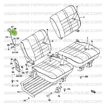 Fastening seaming for seat pullback, Suzuki Santana Samurai