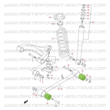 Silent block in poliuretana rinforzati per Suzuki Santana Vitara per 2 bracci della sospensione posteriore.