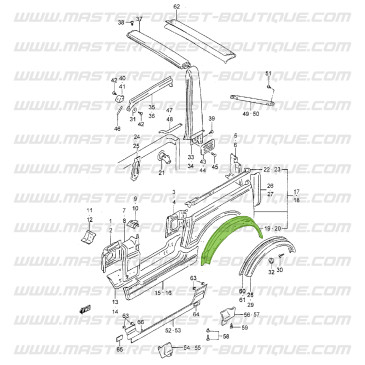 Left rear fender flare bracket for Suzuki Santana Samurai