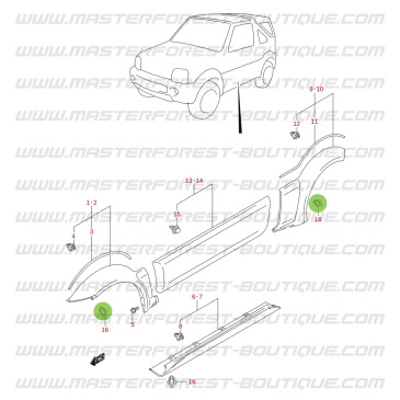 Grampo de fixação para para-lama Suzuki Jimny