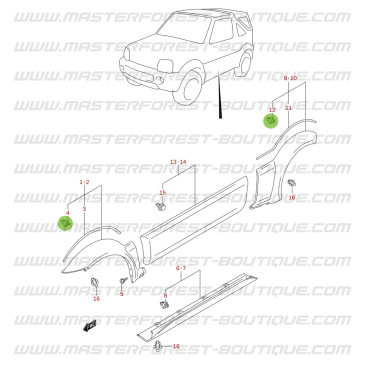 Fender flare mounting clip for Suzuki Jimny