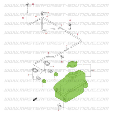 Windscreen washer reservoir tank, 2 outlets, hard body Suzuki Jimny