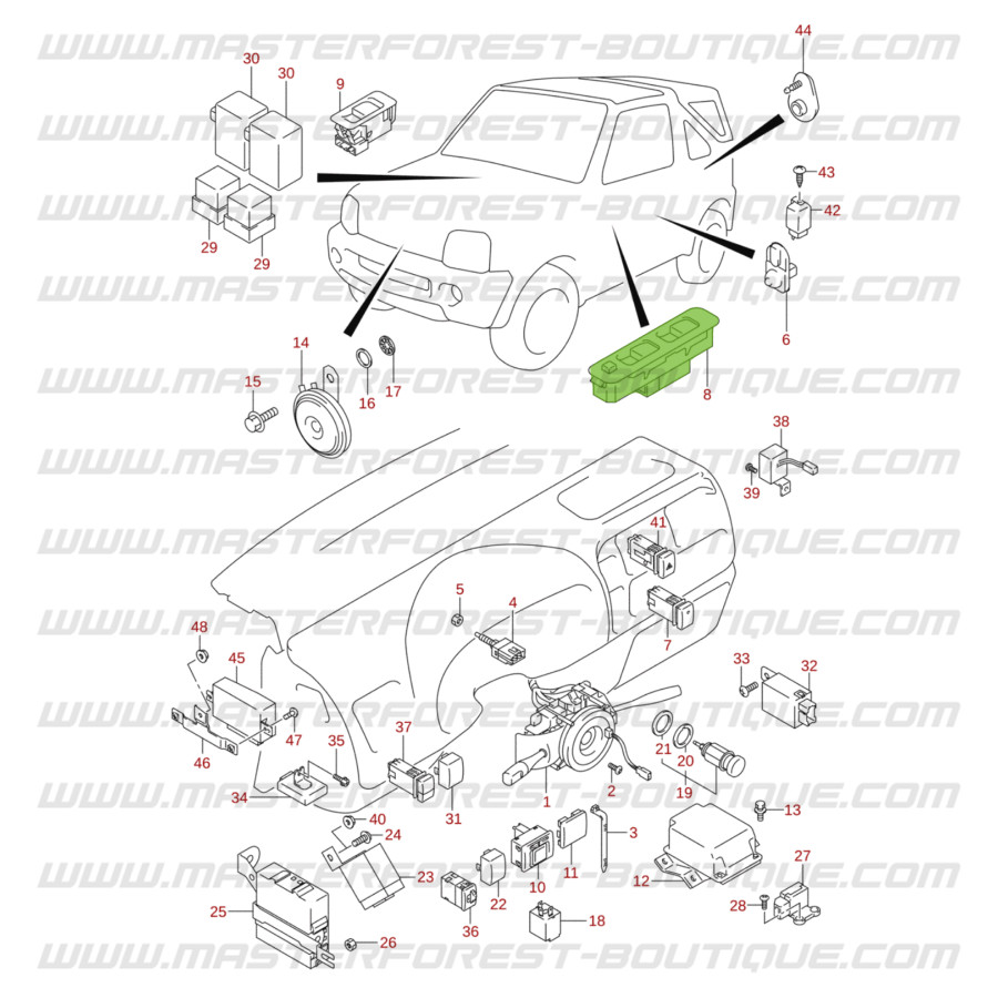 Bouton Interrupteur Lève-vitre Suzuki Jimny Carry Alto - Référence 3799081A20, Fabriqué En Allemagne