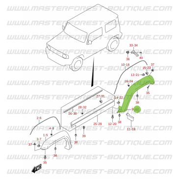 Elargisseur d'aile arrière gauche Suzuki Jimny 2018-