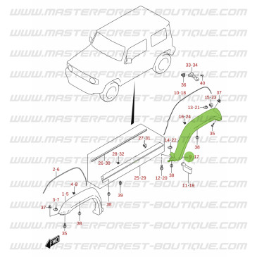 Elargisseur d'aile arrière droit Suzuki Jimny 2018-
