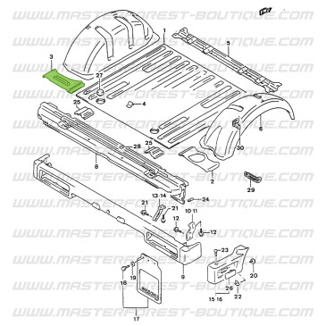 Left rear trunk floor repair panel Suzuki Samurai short