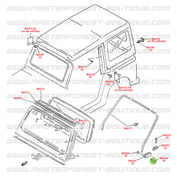 Screw for soft top hoop hinge Suzuki Santana Samurai