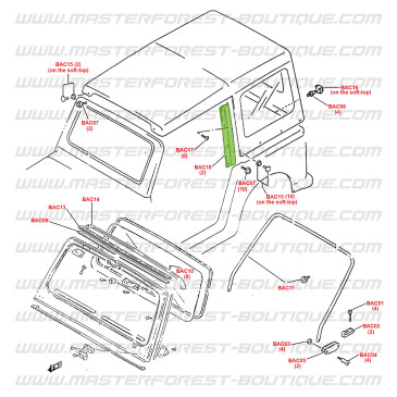 Lateral slideway for soft top Suzuki Santana Samurai