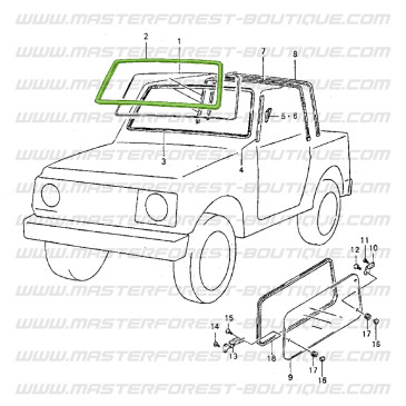 Junta de acabamento exterior de para-brisa – Suzuki & Santana Samurai