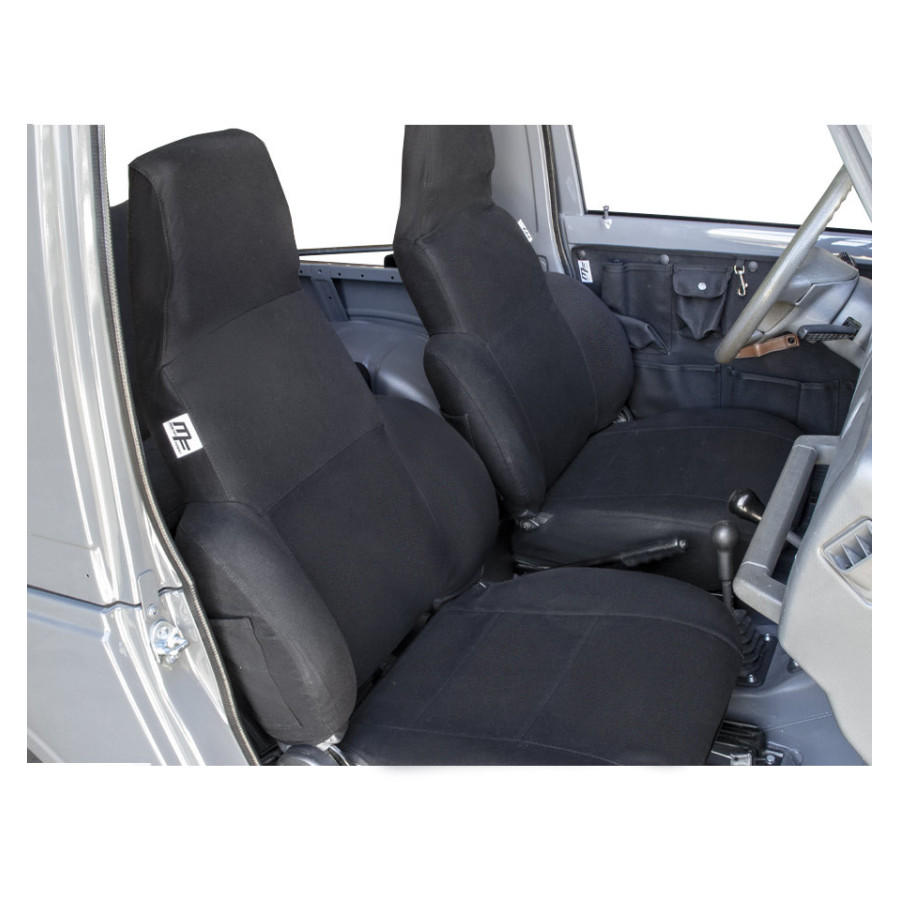 Housses De Siège Voiture Universelles Sakura Knightsbridge - Ensemble Complet (avant/arrière/appuie-tête), Tissu Noir Coutures Blanches - 9