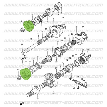 Transfer case input and output flange, front, Suzuki Santana Samurai
